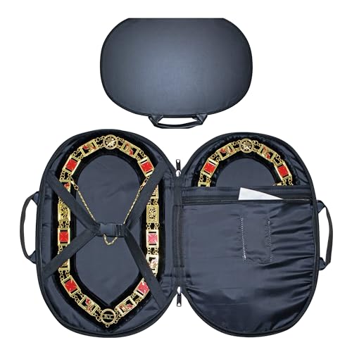 Premium Masonic Chain Collar Case Black Leather (Improved Design), Freemason Carrying Bag