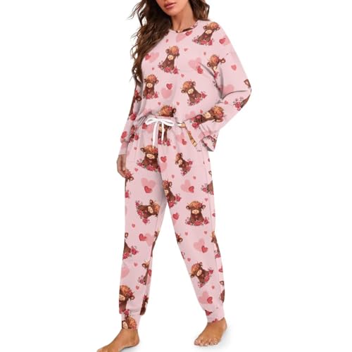 Image of Women's 2 Piece Printed Pajama Set Long Sleeve Sleepwear Set with Long Pants Casual Lounge Sets with Pocket