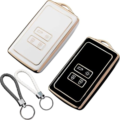 Bamyli 2 PCS Car Key Covers TPU Key Cover Case Compatible with Renault Fluence Duster Megane Kadjar Clio Captur Espace Dacia Smart 4 Buttons Key Cover with 2 Car Key Fob