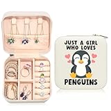 Ldntly Penguin Travel Jewelry Case,Jewelry Box Travel Organizer Small PU Leather Rings Earrings Necklaces Storage Box Valentine's Day Penguin Gifts for Women,Daughter, Girlfriend,Mom,Wife,Bridesmaids