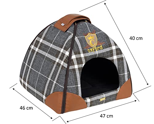 Składany Domek legowisko CAZO Oxford dla psa lub kota 47 x 46 x 40 cm, kolor brązowy, w kratę, LXD0601