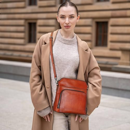 Image of Iswee Leather Crossbody Bags for Women Multi Pockets Medium Shoulder Bag Lightweight Functional Travel Purse