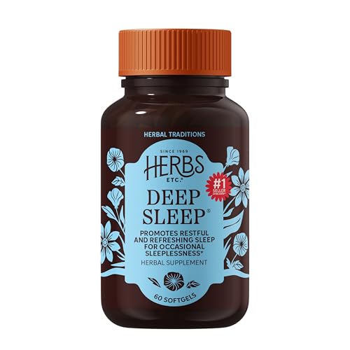 Herbs Etc. Deep Sleep Softgels - Herbal Sleep Support Supplement - Rest & Calming Support with Passionflower Chamomile & Lemon Balm - 60 Softgels (60 Servings)