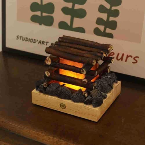Image of Small Cozy Fireplace Lantern Traditional Realistic Log Wood Burning Flame Effect Ligh LED Charcoal Style Table LampFor Indoor & Outdoor Use