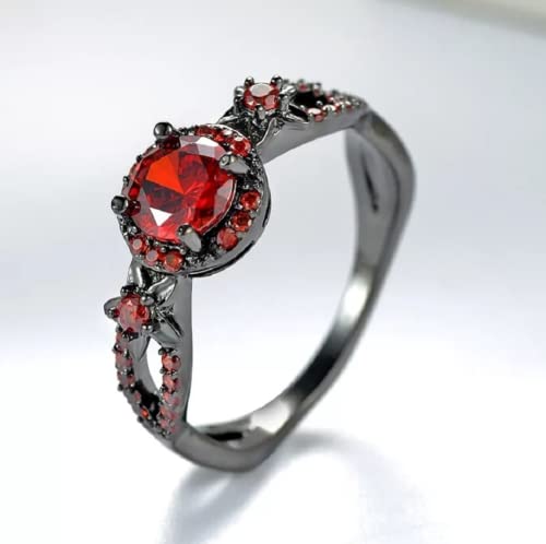 Fashion Rings Vintage Ruby Red Garnet Wedding CZ Fashion Round Red Ruby Ring Women's 10KT Black Gold Filled Wedding Jewelry Size 6-102