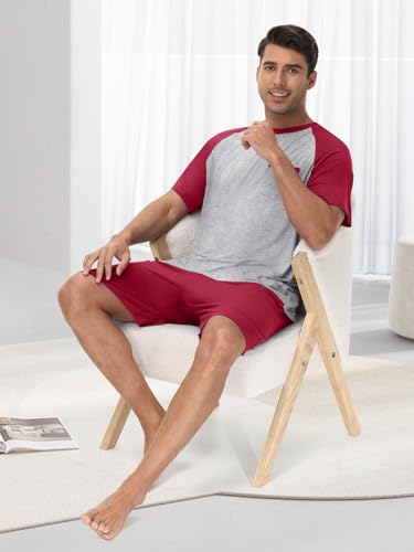 Mens Pajamas Set Summer Soft Pajama Short Set Lightweight Pjs Sleepwear 2 Piece Lounge Set With Pockets S-3XL4