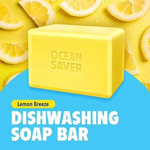 OceanSaver Dish Washing Soap Bar, Plastic Free Alternative to Washing Up Liquid, Pack of 2 Lemon Scented Dishwashing Bars, Tough on Dirt Soft on Hands - 2 x Natural Soap Bars