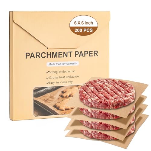 200Pcs Parchment Paper sheets, 6 x 6 Inches Non-Stick Precut Baking Parchment,Unbleached,Parchment Paper For Baking,Fryer, Cooking,Oven,Perfect for Bread, Cakes, Barbecue
