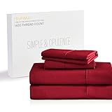 Simple&Opulence 100% Supima Cotton 600 Thread Count Queen Sheets -4 Pc Long Staple Pure Soft Sateen Weave Set-16” Deep Pocket Cooling Luxurious Silky Bed Sheet with Trim Insert(Burgundy, Queen)