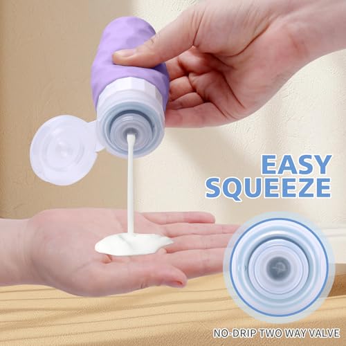 Image of Silevoler Travel Bottles for Toiletries, 4pcs Tsa Approved 3oz Travel Size Containers, BPA Free Leak Proof Premium Silicone Bottles, Refillable Liquid Squeezable Accessories W /Toiletry Bag(Purple)
