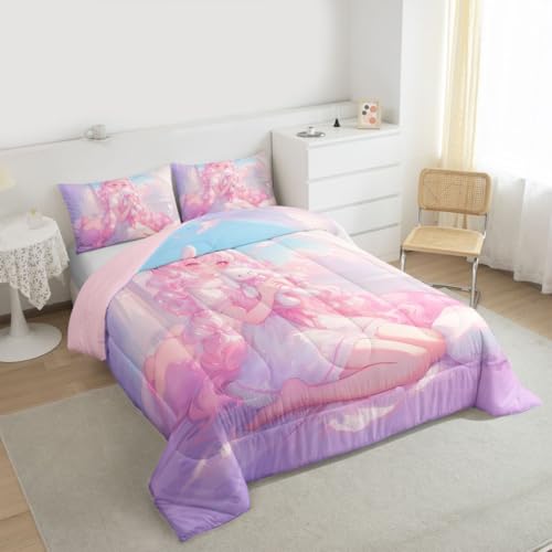 Image of Erosebridal 3D Japanese Girl Bedding Sets King - Romance Style Comforter Set for Kids Adults Japanese Anime Girly Duvet Insert Anime Gifts Quilt