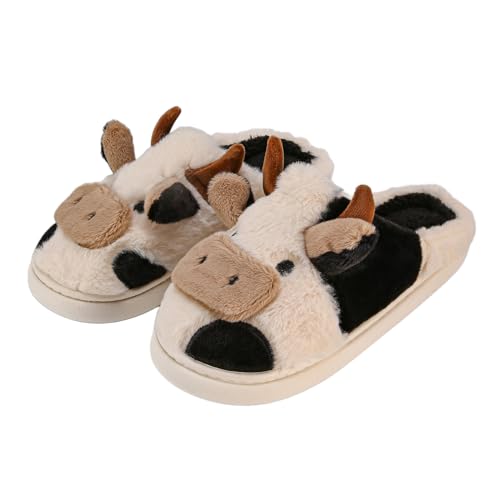 sharllen Zapatillas de vaca esponespon, zapatillas de la casa de los animales lindos de la novedad para las mujeres zapatizapatillas de algodón cálido del invierno de felpa borrosa para los hombres