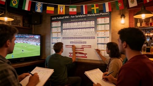 hsyomgcs Spielplan 2026 Poster für Deko Fußball WM 2026 – Alle Spiele, Termine & Austragungsorte – Wandplan für Heim & Bar – 42 bestätigte Teams, 6 freie Felder für Play-off-Teilnehmer (A1, 84x60 cm)