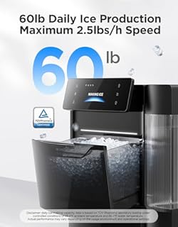 GoveeLife Smart Nugget Ice Maker Pro, 60lbs Daily, 6-Minute First Ice, 40dB Ultra-Quiet with AI NoiseGuard, App & Voice Control, Self-Clean, 3.5lbs Basket & Dual Water Tanks, for Home Kitchen, Party