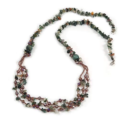 Collier multirangs perles de verre violet et malachite verte Avalaya 90 cm