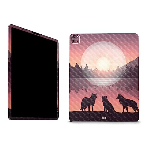 Image of MightySkins Carbon Fiber Skin Compatible With Apple iPad Pro 12.9 inch M2 6th Gen (2022) Full Wrap Kit - Wolf Silhouette | Protective Durable Textured Carbon Fiber Finish | Easy To Apply | Made in the USA