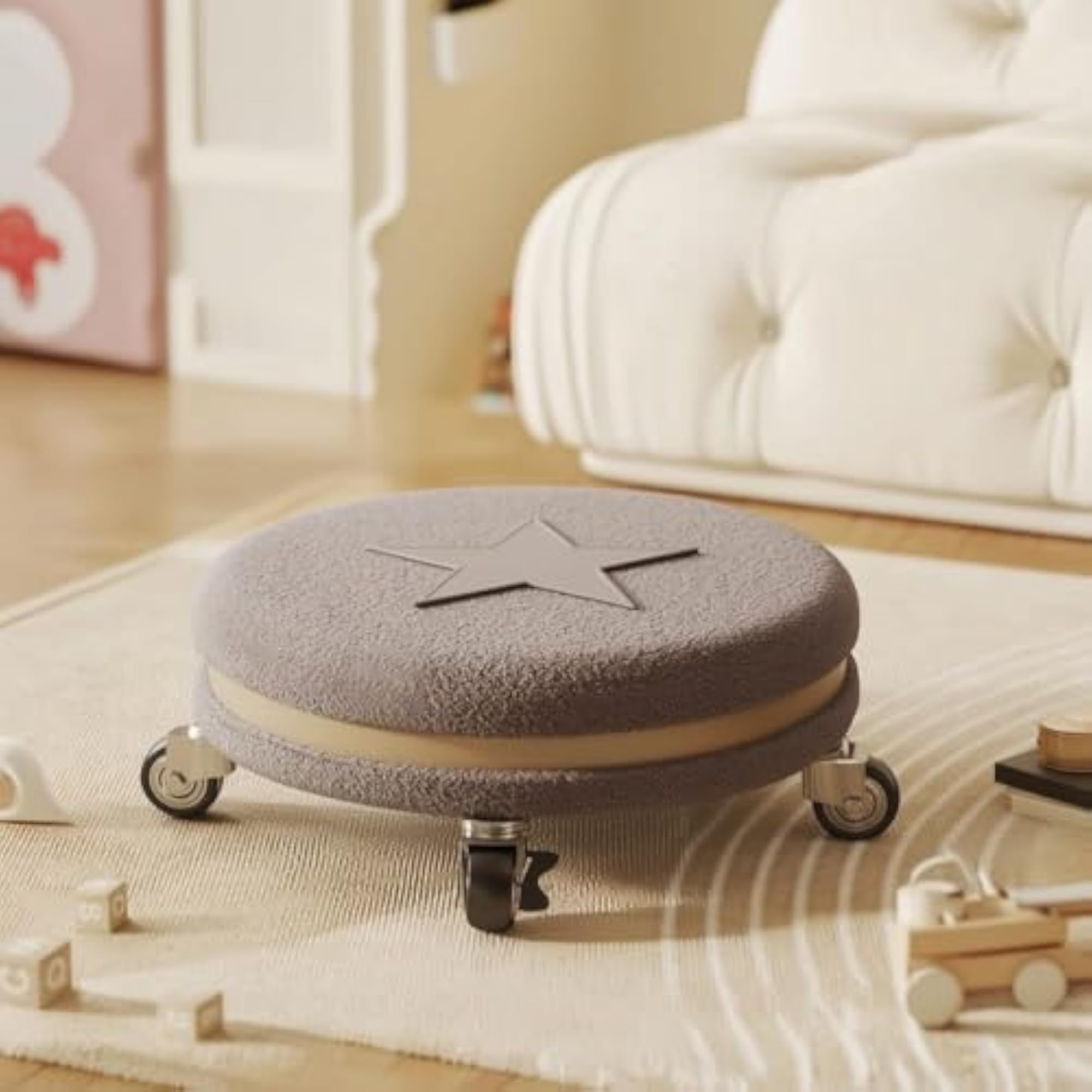 Soft Rolling Stool with Backrest, Padded Roller Stool for Children