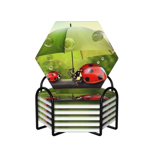 Dessous de verre coccinelle support céramique absorbant liège table