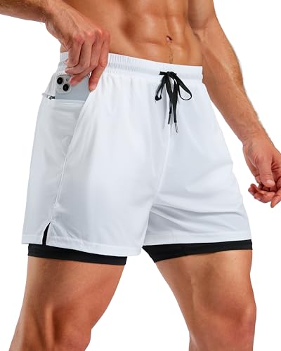 Pudolla Men's 2 in 1 Workout Running Shorts 5