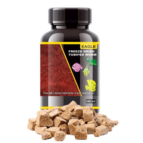 VAYINATO Eagle Freeze Dried Tubifex Worm, 100 % Natural Aquarium Fish Food For All Types Of Fish, Turtles, Reptiles, 100ML -3.3 Oz | High Protein | No Harm to Fish, All Life Stages