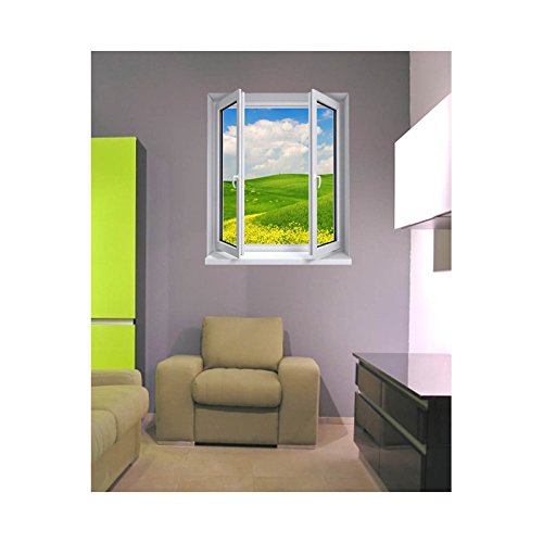 Stickers trompe l'oeil fenêtre les champs - L 76cm x H 90cm