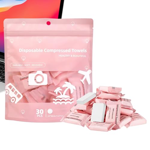 Vitsrisea - Toallas de cara comprimidas - Portátiles absorbentes de 30 piezas, toallitas y toallas faciales en formato comprimido - centro de baño playa hotel gimnasio maquillaje