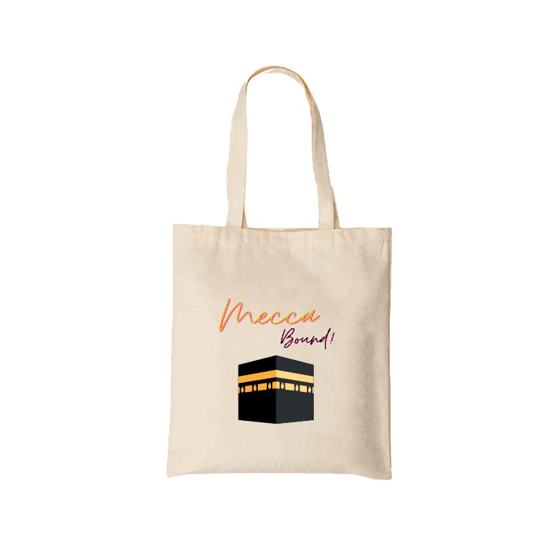 HILALFULPure Cotton Tote Bag - Hajj Is Calling | Messenger Bag for Unisex Adults | Carry on Shoulders or Sling Bag for Hajj, Umrah, Eid, Ramadan | Reusable | Eco-Friendly | Heavy Duty