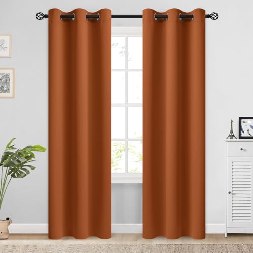 Image of COSVIYA Grommet Room Darkening Brunt Orange Curtains 84 inch for Bedroom | Light Blocking Insulated Thermal Curtains for Living Room, Blackout Thick Polyester Window Drapes,38x84 inches, 2 Panels