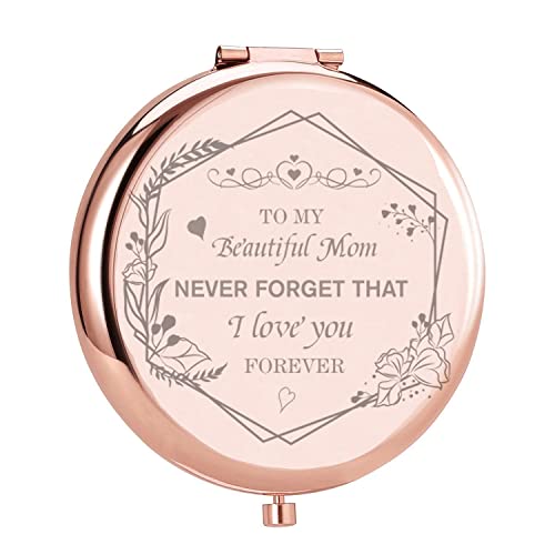 Mother's Day Handmade Gifts for Women - I Love You Mom Rose Gold Compact Travel Mirror I Gifts for Mom from Daughter I Thank You Gifts for Mom I Best Mom Gifts from Son I Thanksgiving Gifts for Mom