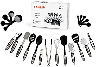 Premium Kitchen Utensils Set - 22pc Cooking, Baking & Serving Essential Accessories & Tools Bundle - Stainless Steel & Nylon - Turners, Tongs, Spoons, Spatula & Other Cookware