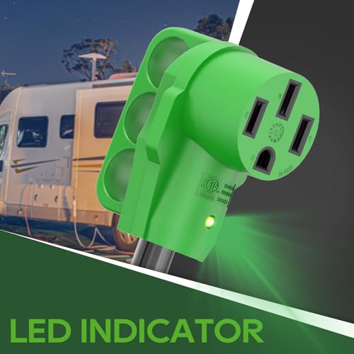 Image of RVGUARD Overload Protector 30 Amp to 50 Amp RV Adapter Cord | NEMA TT-30P to NEMA 14-50R Electrical Power Adapter with Circuit Breaker, 18 Inch, Green, ETL Listed
