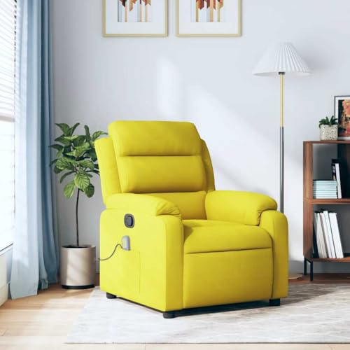 vidaXL Massagesessel, Sessel Verstellbare Rückenlehne Fußteil, Fernsehsessel Relaxsessel mit Liegefunktion, Liegesessel Polstersessel Ruhesessel, Gelb Samt – Bild 3