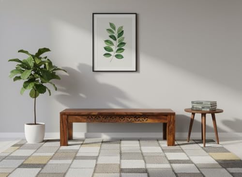 Image of Solid Sheesham Wood Living Room Benches, Wooden, Upholstered Wooden Seating Bench for Home & Office l Solid Wood Bench for Dining Table l Indoor Outdoor Seating