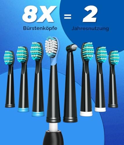 Bild 2 - Demita Elektrische Zahnbürste, Schallzahnbürsten mit 8 Bürstenköpfen 40000 VPM 5 Modi, Schallzahnbürsten Schnellladung 4 Stunden dauern 30 Tage (1-schwarz, S1)