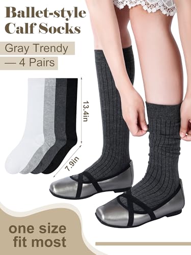 Shihanee 4 Pairs Women Ribbed Knee High Socks Warm Cotton Slouch Long Socks Knit Boot Socks for Women Adult Girls Autumn Winter Match2