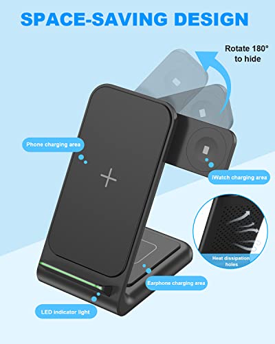 Image of MGG 3 in 1 Wireless Charging Station for Apple: Wireless Charger Stand for iPhone 15 /14 /13 /12 /11 /SE /X /8 Pro Max Plus Mini, Charging Dock for Apple Watch Ultra /9 /SE /7 /6 /5 /4 /3, AirPods Pro 2 /3 /2