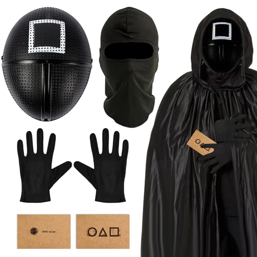 The Game Máscara de lulas, triângulo, quadrado, balaclava, luvas pretas, 10 baratos, máscara de jogo coreano, 2 motivos para escolher, adequado para o tema de carnaval de Halloween