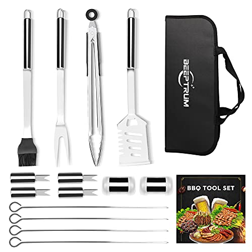 Beeptrum Grillzubehör, Edelstahl-Grill-Werkzeug-Set mit 4-in-1-Spachtel, Spieße, Grillzange, Maiskolbenhalter und Utensilien-Set, tolles Geschenk-Set für Grillliebhaber (15 Stück) Cover