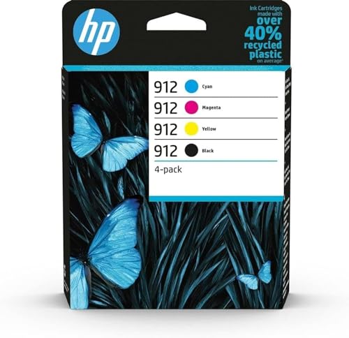 HP 912, Pack de 4 cartouches d'Encre Originales, 6ZC74AE, Noir, Jaune, Cyan, Magenta