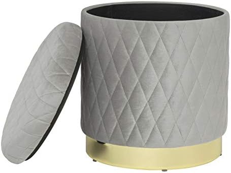 WOLTU Storage Ottoman Chair Stool Light Grey Upholstered Footstool Velvet Dressing Table Stool Pouf Couch Stool Golden Steel Base Removable Cover, (DiaxH) 36x40cm