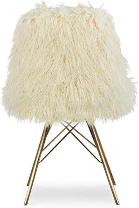 Linon Riley Faux Fur Accent Chair with Gold Metal Legs in Cream