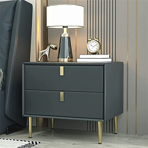 HJYBFA Mesita de Noche Moderna de Lujo Madera Blanca con 2 cajones, pequeña mesita de Noche Gris para Dormitorio, diseño Compacto, 50 x 40 x 48 cm, Acabado Gris Oscuro.