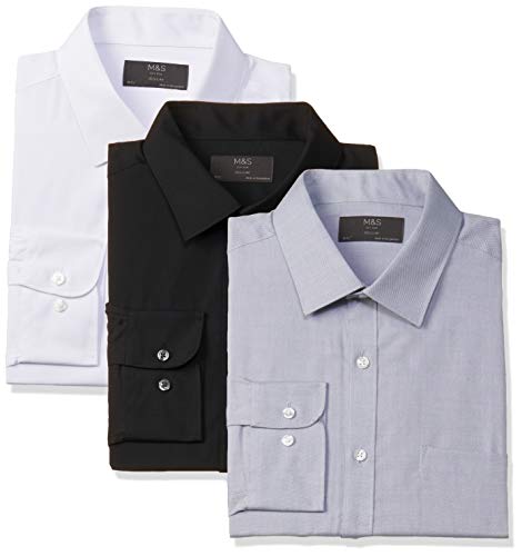 Image of Marks & Spencer Mens Solid Polyester Blend Collared Neck Regular Fit Easy Iron Shirt (Pack of 2)