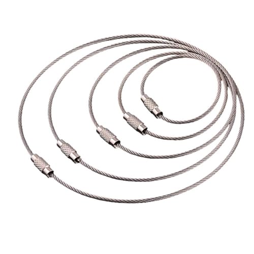 10Pcs/Set 150/200mm Keychain Tag Rope Stainless Steel Wire Cable Loop Screw Lock Gadget Ring Key Keyring DIY Hand Tools(1.5x150mm)