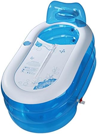 Adult/Child fold Transparent Plastic Inflatable Bathtub Double Drain Thickening Independent Three Layers Inflated Bath Barrel Bath tub Blue 130 70 70cm