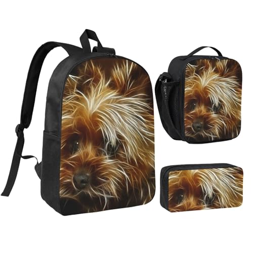 Mochila escolar Yorkie de 3 piezas para organizar libros almuerzo y lápices con comodidad