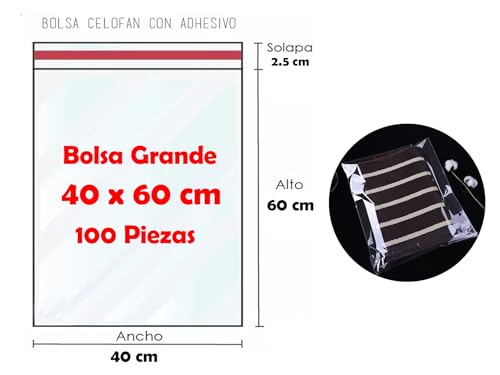 Miniatura 2 de 100 Bolsas Grandes De Celofán Transparentes Autoadhesivas, Bolsas De Plástico Para Todo Uso, 100 Unidades 40x60 Cm