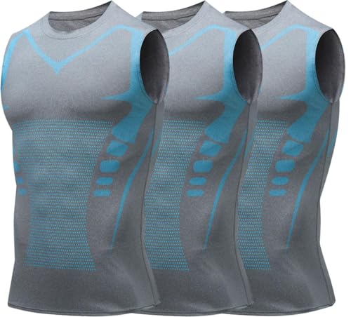 BQWXIEC Camiseta de compresión para hombre, moldeadora iónica sin mangas, para ginecomastia para hombre, camiseta sin mangas, Gris A*3, XL