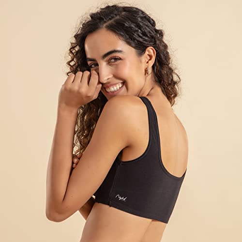 Image of NYKD NYB158 Non Wired & Full Coverage Square Neckline Slip On Bra for Women | Breathable Cotton Stretch Fabric with Disappearing Neckline & Visible Side Shaper Panel | Ideal for Everyday Wear