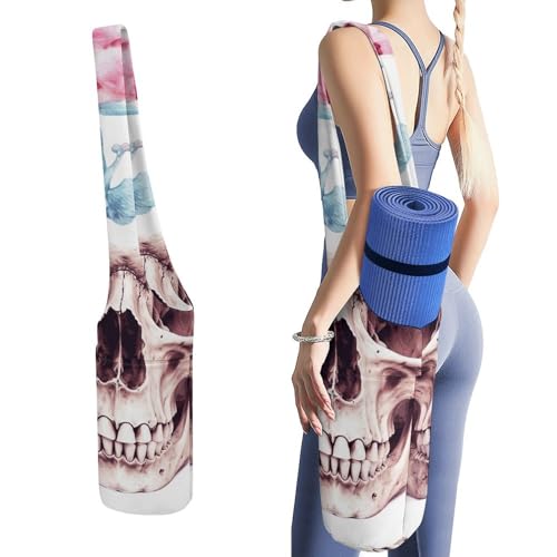 Sac tapis de yoga durable à motif crâne et fleurs de grande capacité